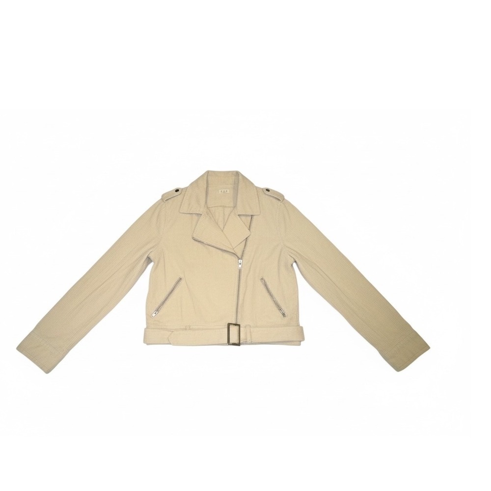 POL Womens Cream Corduroy Moto Jacket Belted Zip Front Size S - Picture 9 of 9